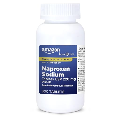 Image of Amazon Basic Care Naproxen Sodium Tablets 220 mg, Pain Reliever /Fever Reducer (NSAID), 12-Hour Relief for Headache, Backache, Menstrual Pain, Muscle Aches, Arthritis, 300 Count