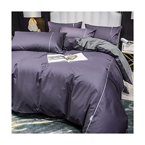 MZP Bettwäsche-Set Baumwolle 200x230cm Bettbezug 4teilig mit Spannbettlaken und 2 Kissenbezüge Deckenbezug Duvet Cover mit Reißverschluss (Color : Purple, Size : 200x230-180x200cm) Cover
