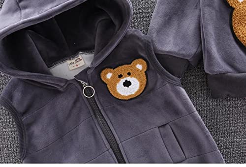 Image of Bold N Elegant Cotton Blend Cute Cartoon Bear Graphics Winter Warm Sweatshirt Hood Jacket And Jogger Pant 3 Pc Layering Clothing Set For Infant Toddler Kids