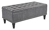INSPIRED by Bassett OSP Home Furnishings Caldwell Bonded Leather Storage Ottoman with Flip-Up Lid and Decorative Nailhead Accents, Pewter