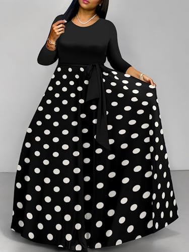 Image of PinkPatty Women's Long Sleeve Maxi Dress Plus Size Trendy Wedding Guest Dress with Pockets&Belt