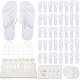 Chicingyou 24 Pairs Wedding Flip Flops Bulk DIY Kit 4 Size Reception Guests Slippers, with Pearl Beads 2 Roll Ribbons for Women Wedding Guests, Bnb, Hotels, Pedicure Parties, Charity Donation