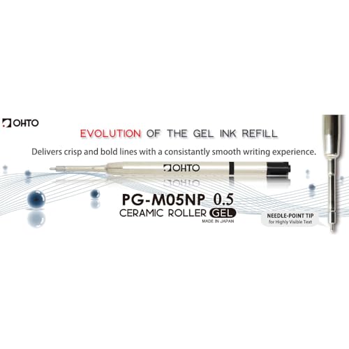 Image of OHTO PG-M05NP 0.5mm Ceramic Gel Refill, Compatible with GS02 Pen, Fine Metal Tip, Quick-Dry Black Ink for Smooth and Precise Writing. Made in Japan