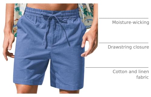 Image of RQP Mens Cotton Linen Shorts Casual Drawstring 7inch Inseam Shorts Stretch Summer Beach Wear