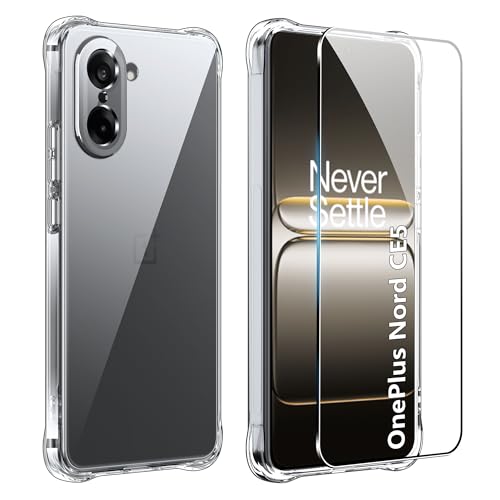 FDHYFGDY Funda para OnePlus Nord CE5 Funda+1x Protector Pantalla, Carcasa Protectora Funda de Silicona Transparente a Prueba de Golpes, Fundas Transparente Delgada y Suave de TPU