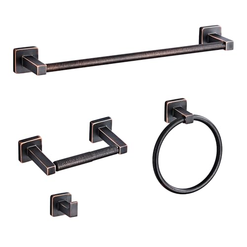 Bathroom Hardware Set 4 Pieces,Oil Rubbed Bronze Towel Bar Set Stainless Steel Wall Mounted, Includes 16In Hand Towel Bar, Towel Ring, Robe Towel Hooks,Toilet Paper Holder, Bathroom Towel Rack Set
