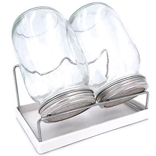 Sprouting Kit-2 Wide Mouth Quart Mason Jars With 304 Stainless Steel Screen Sprout Lids,Melamine Tray,Stand And Canning Brush,Sprouting Jar Kit For Growing Mung Beans,Broccoli And So On #TOP5