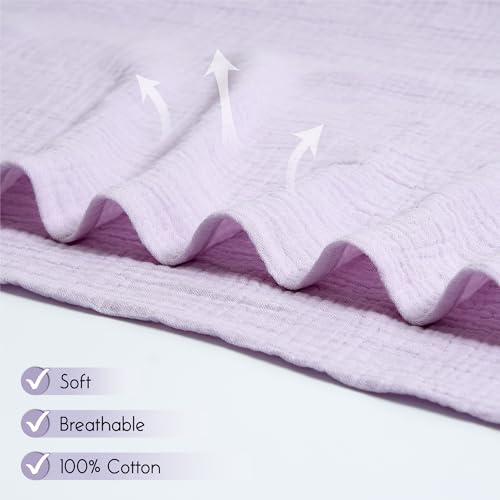 Image of Meracorallo Muslin Swaddle Blanket, 100% Cotton Receiving Blanket Soft and Breathable Swaddle Wrap for Baby Boys and Girls, Lavender