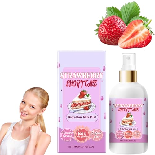 Vanilla Cream Puff Body Milk Mist, Strawberry Perfume, Strawberry Milk Body Lotion, Sweet Body Milk Mist, Long-Lasting Fragrance, Body and Hair Spray (3.38 Fl Oz, strawberry)