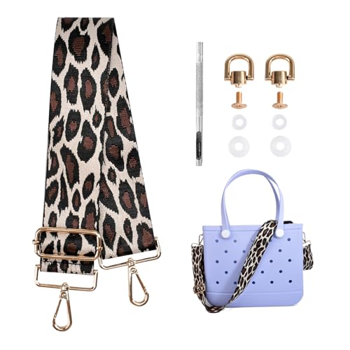 Image of Canvas Bag Strap for Bogg Bag Accessories, 2 inch Width 28-52 inch Length Adjustable Canvas Strap for Beach Bag, Light-leopard