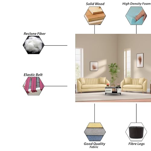 Image of Doraldo 3 + 2 Seater Sofa Set for Living Room (Cream) Premium Fabric Sofa