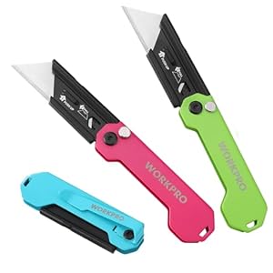 WORKPRO 3-Pack Folding Utility Knife, Razor Blade Knife with Safety Axis Lock, Quick Change Blade Box Cutter, EDC Pocket Knife with Belt Clip