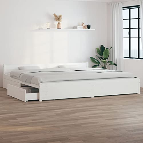 Frdhee Cama doble con cajones, color blanco, 200 x 200 cm, fácil montaje, sin ruido