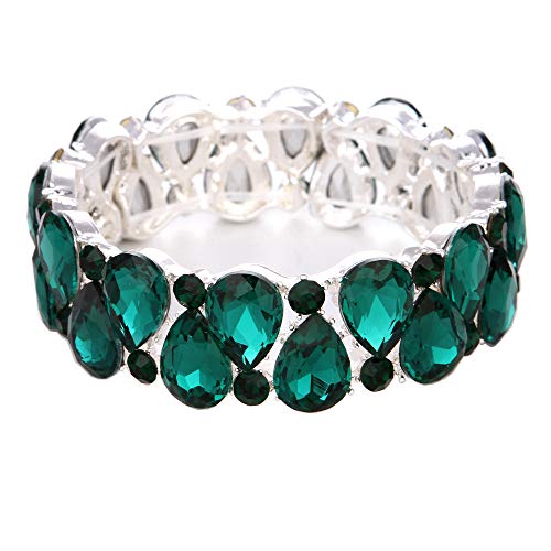 Molie Youfir Bridal Austrian Crystal Teardrop Knot Elastic Stretch Bracelet for Brides Wedding Party