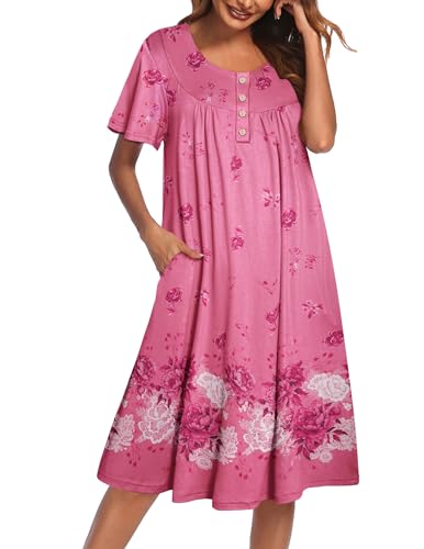Image of Ekouaer House Dress for Women with Pockets Short Sleeve Moo Moos Plus Size Nightgowns Floral Print Mumu Dresses