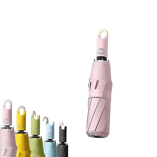Paraguas triple plegable y retráctil con hebilla, paraguas plegable con apertura automática y cierre automático para mujer y hombre, paraguas de viaje portátil (Pink)