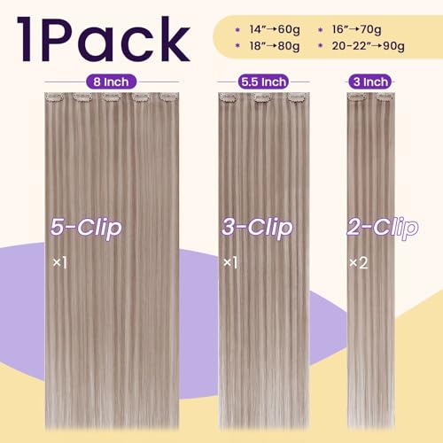 Image of LaaVoo Seamless Clip in Hair Extensions Human Hair Blonde Highlight Seamless Clip in Human Hair Extensions Invisible PU Weft Human Hair Clip ins Extension 18inch 4PCS 95g
