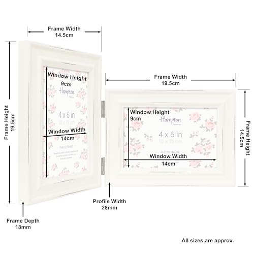 Hampton Frames PALOMA Unique Hinged Double Photo Frame Two 4x6 Inch (10x15cm) Images, White MDF, Glass Aperture, Freestanding, Portrait and Landscape, Distressed Finish Display for Pictures - Image 5