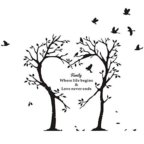 Home Find (Black 39.4 inches x 35.4 inches) Love Tree and Birds with Inspiring Quotes Family Where Life Begins and Love Never Ends Wall Stickers Inspirational Lettering Wall Decals Living Room Decor
