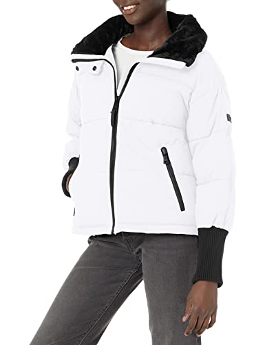 DKNY Womens Oversized Rib Knit Outerwear Puffer Coat