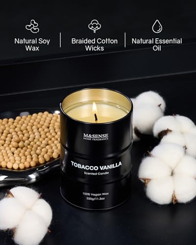 M&SENSE Scented Candle, Tobacco Vanilla Medium Jar Candle Gifts for Men, 60 Hours Slow Burning Natural Soy Candles 11.3oz, Stress Relief Aromatherapy Candles Home Decor, Valentines Day Gifts for Him - Image 4