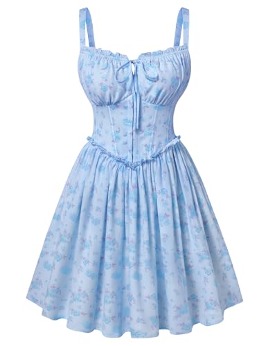 Summer Corset Dress for Women 2026 Floral Mini Sundress Blue Flower S