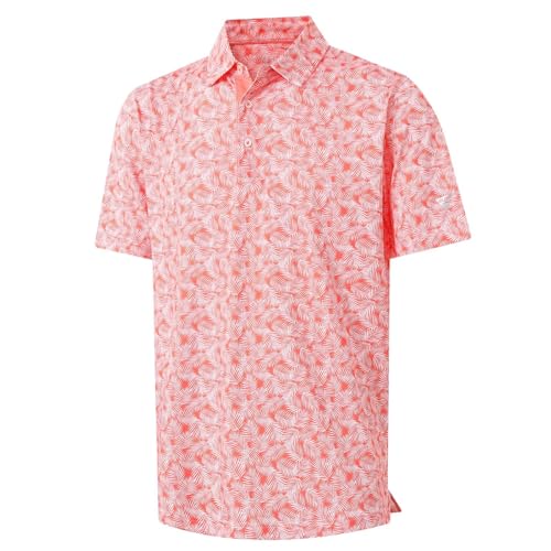 Image of M MAELREG Mens Golf Shirt Short Sleeve Dry Fit Print Moisture Wicking Performance Patterns Collared Polo Shirt