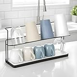 2-Tier Bottle Drying Rack Cup Cradle Storage with Drain Removable Tray Mug Organizer, Over Sink Instant Dry Small Dish Dryer for Kitchen Countertop Water Bottles and Tumblers,Coffee Mugs, Glasses,