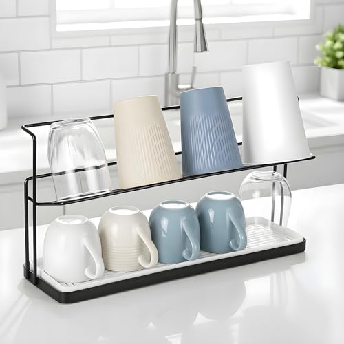 2-Tier Bottle Drying Rack Cup Cradle Storage with Drain Removable