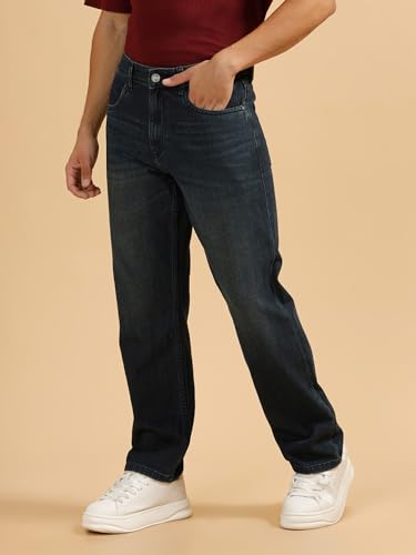 Image of WROGN Men's Mid-Rise Jeans | 100% Cotton | Anti-Fit Relaxed Silhouette