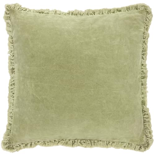 furn. Yard Bertie Washed Cotton Velvet Cushion Cover – Soft Velvet Relaxed Style Decorative Case (Sage – 45x45cm)