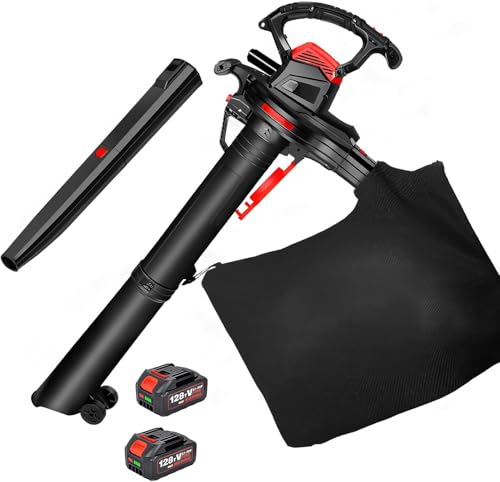 KLYDBMYT Aspirafoglie Elettrico da 40 V, soffiatore e aspiratore 2 in 1, per Giardino, Cortile, soffiatore, spazzatrice, aspiratore per Esterni, con Sacco di Raccolta da 40 l, 2 batterie da 4,0 Ah