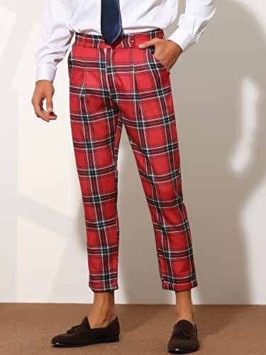 Lars Amadeus Plaid Dress Pants for Men's Ankle Length Checked Business Trousers 28 Red2