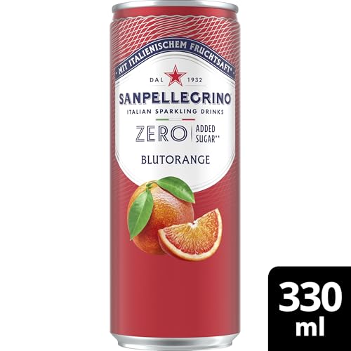 San Pellegrino Blutorange Zero Added Sugar, Blutorangen-Limonade mit 10% Fruchtsaft, ohne Zuckerzusatz, 12er Pack (12 x 330ml) Einweg-Dosen 3