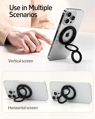 Image of ANEWSIR Magnetic Phone Ring MagSafe Phone Grip, Magnetic Cell Phone Stand Holder Finger Ring [Super Magnet] [360 Rotation] [Double Bracket] Compatible with iPhone 17 /16 /15 /14 /13 /12 Series - Black
