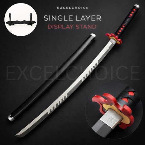 Image of EXCELCHOICE Demon Slayer Tanjiro Katana Sword - Fire God Tanjiro x Rengoku Flame Anime Replica, 104 cm Life Size Bamboo Silver Blade Wood Katana (Single Layer Stand Included) 2026 Model Anime Gift