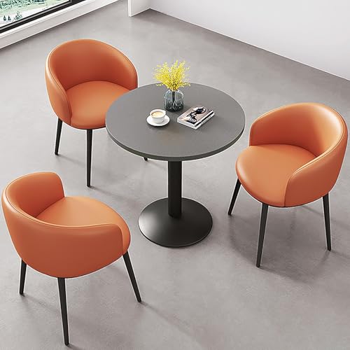 Moderno juego de comedor naranja con base de metal, 4 piezas, elegante conjunto de mesa y silla para salón, sala de estar y cocina