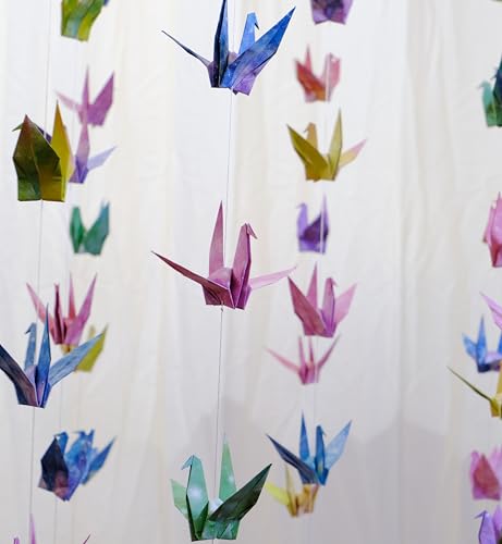 Image of Starry Sky Crane Paper Hanging Garlands(3stringsX 5.2ft), Watercolor Galaxy Origami Birds Streamers for Bedroom Bridal Shower Baby Shower Birthday Party Supplies Garden Ceiling Hanging Decor
