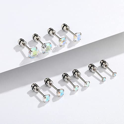 Hopply 5 Pairs Titanium Screw Back Surgical Stainless Steel Stud Earrings For Women Men,Rainbow 5A Cubic Zirconia 20G Helix Piercing Jewelry Cartilage Earrings For Sensitive Ears Sleeper Studs (5Pairs Ab Cz,2-6Mm) #TOP2