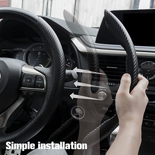 Image of Amiss 2pcs Carbon Fiber Anti-Skid Steering Wheel Cover, Waterproof & Segmented Butterfly Design, Universal 99% Vehicle Wheel Cover Protector, Car Interior Accessories (Black-2pcs)