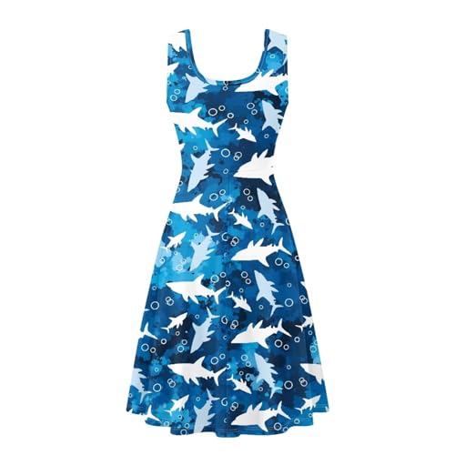 Image of Women Stylish Tank Dresses Sleeveless Round Neck Midi Casual Dress with Pocket for Summer