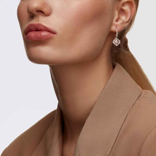 Image of Swarovski Una Pierced Earrings with Clear Crystal Pave Surrounding a Pink Stone on a Rose-Gold Tone Finished Setting
