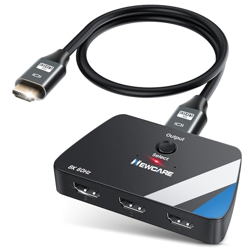 Image of HDMI 2.1 Switch 3 in 1 Out, 4K@120Hz 8K@60Hz 48Gbps w / 2.6ft 8K HDMI Cable | HDMI Splitter Switch Supports HDR10+, ALLM, VRR, Dolby, 3D and HDCP2.3, Compatible with PS5, PS4, Xbox, TV and Projector