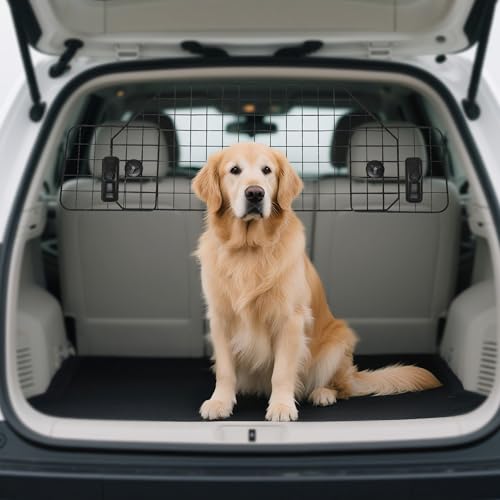 PawHut Barrera Protectora de Coche para Perros para Vehículo Universal Barrera Protectora Metálica Extensible para Asientos Traseros Maletero Equipaje Automóvil 90-120x40,5 cm Negro