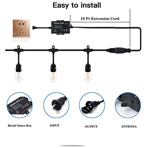 Outdoor Dimmer, Wireless RF Smart Plug-in Outdoor Dimmer Switch, Remote Control Dimming Controller 10 Ft Extension Cord -800W Max Power/100FT Max Range/IP68 Waterproof/Stepless Dimming for Dimmable L