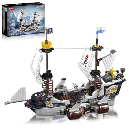 Sosuy Set Bloques Barco Pirata, Bergantín Savior Stem Juguetes Niños 8+, Regalo Modelo Nave Cohete Motor Jet, Detalles Cumpleaños Niños Niñas Teens Adultos 1281 PZ