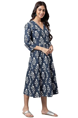 Image of Janasya Women's Cotton Floral Printed Wrap Dress
