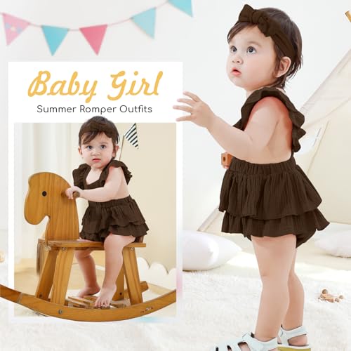 Newborn Baby Girl One-piece Romper Dress Infant Girl Summer Outfits with Headband Ruffle Sleeveless Bodysuit for Baby4