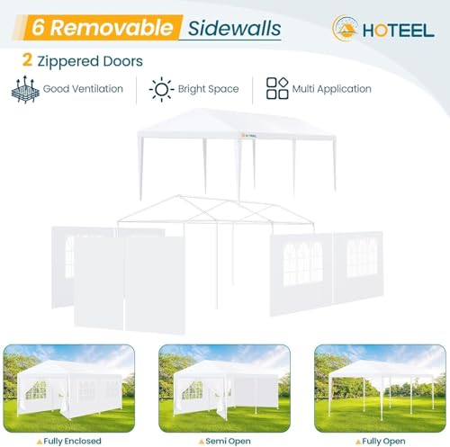 Image of HOTEEL 10x20FT Party Tent Outdoor Large Canopy for 20-30 People with 6 Removable Sidewalls, 2 Zipper Doors, 12 Ropes and 24 Stakes, Carpas para Fiestas for Wedding Patio Backyard, White