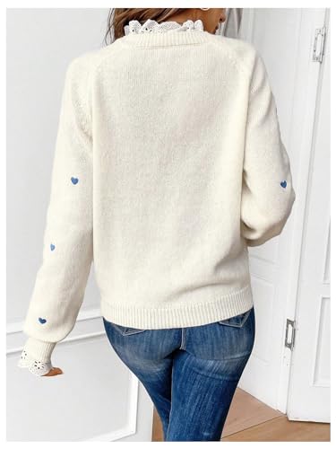 GORGLITTER Women's Heart Lace Cute Fall Pullover Sweater 2025 Long Sleeve Trendy Knitwear Valentine Sweater Jumper2